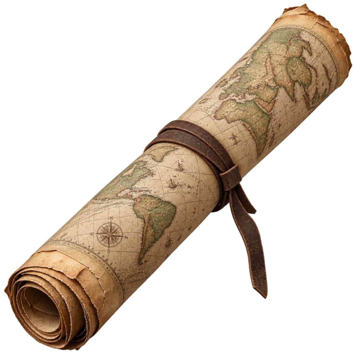 Transparent rolled world map representing market scope and positioning