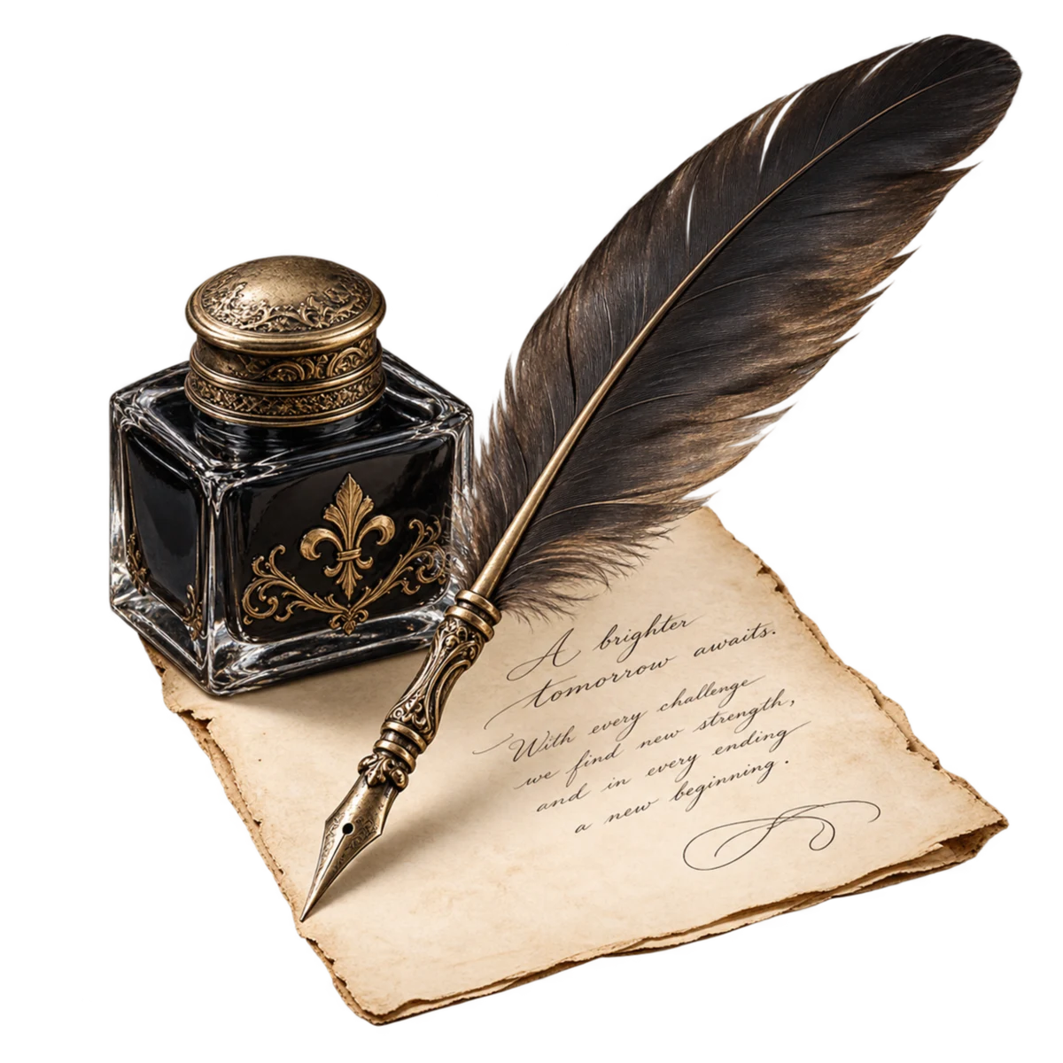 Transparent antique writing set representing explicit strategic choices