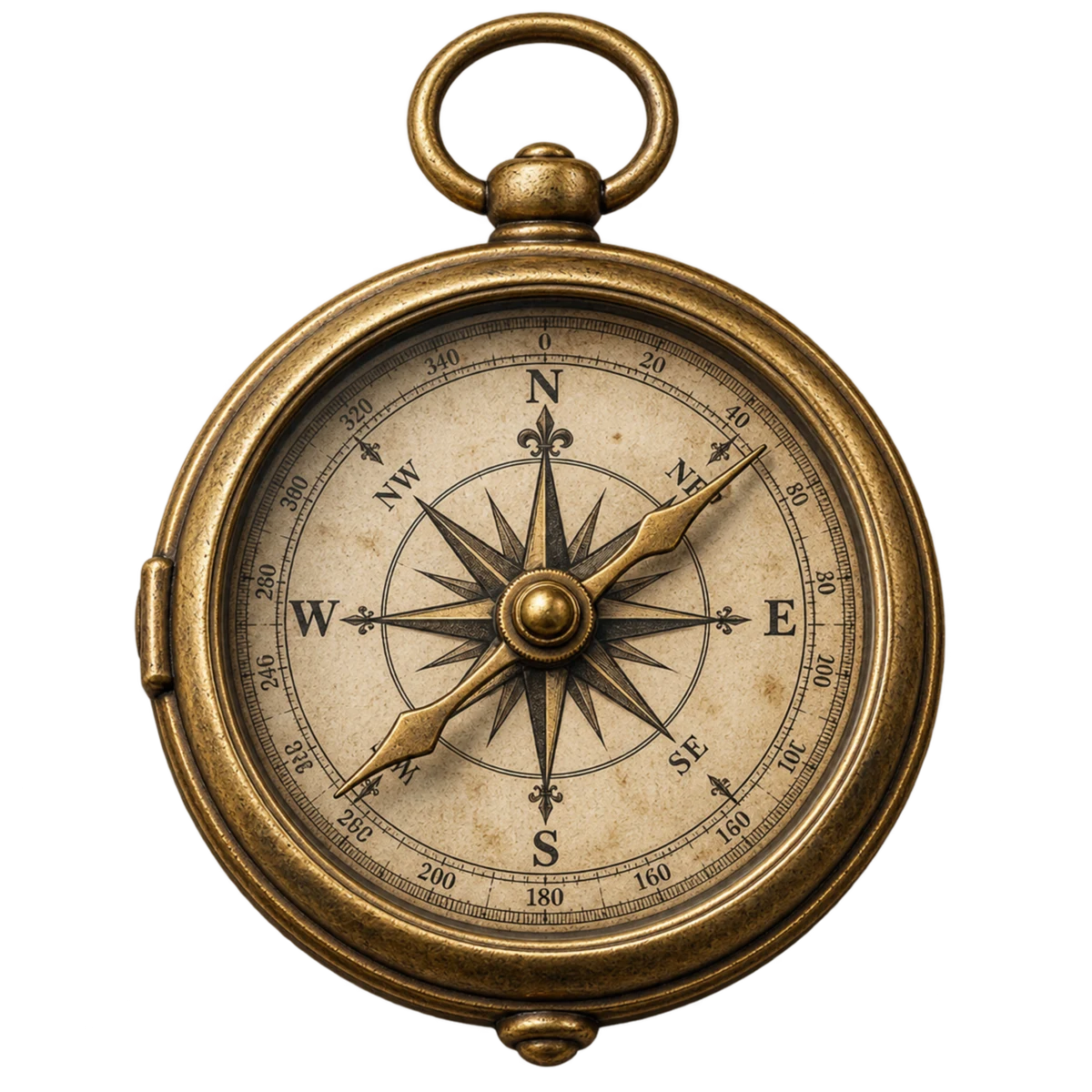 Transparent antique compass representing direction and uncertainty