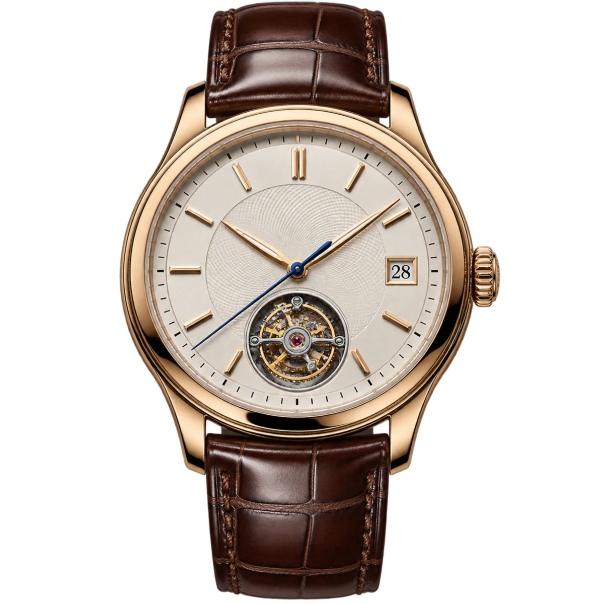 Transparent unbranded mechanical watch representing craftsmanship and signaling