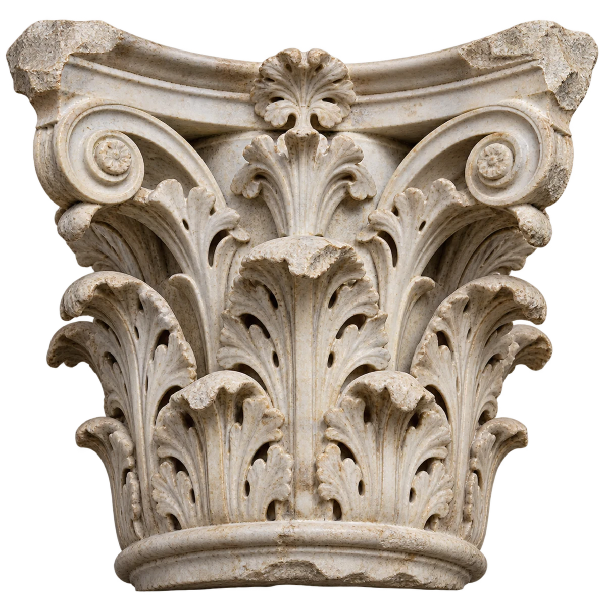 Transparent classical column capital representing structure and foundation
