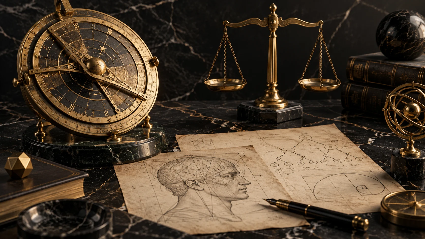 Classical instruments representing reason and judgment