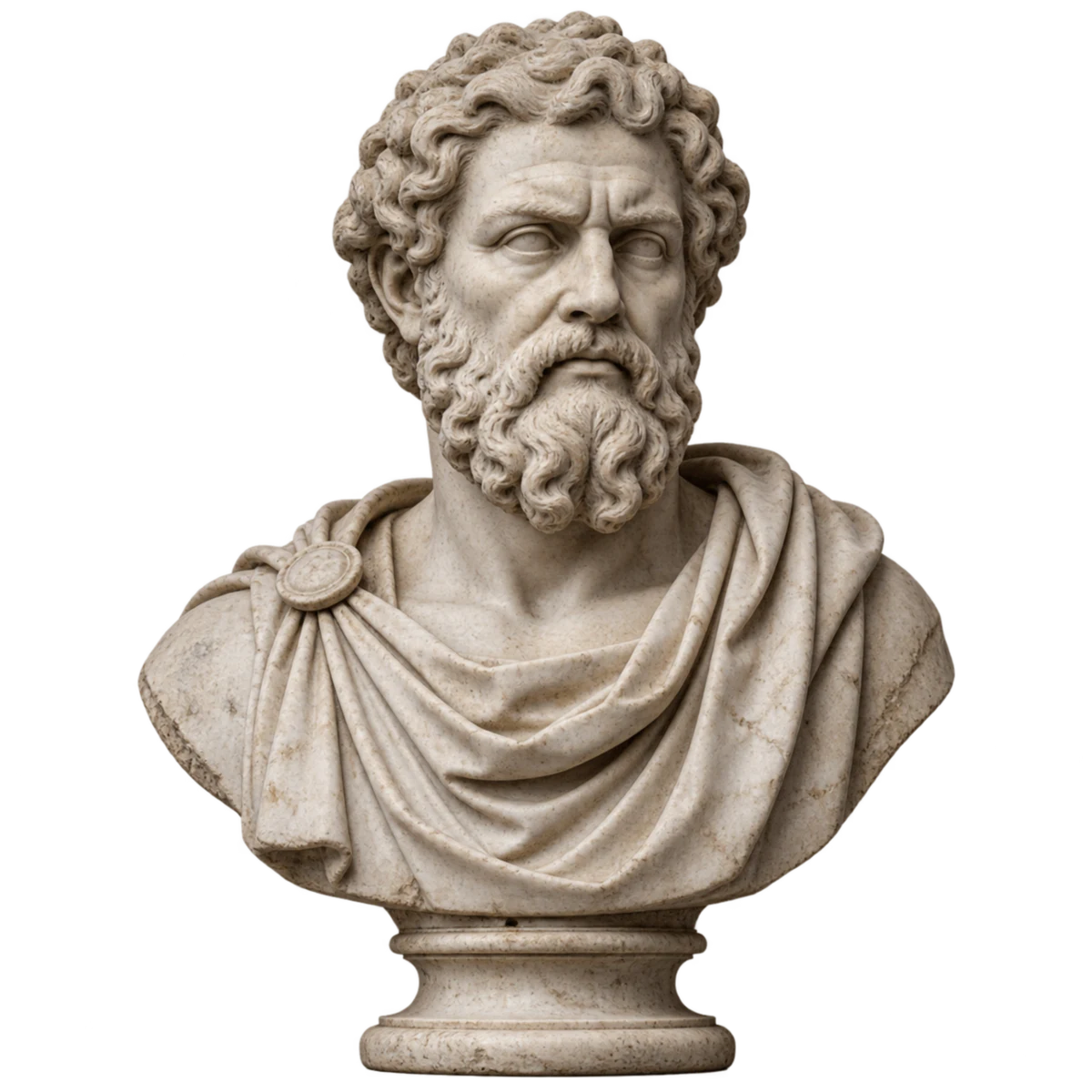 Transparent editorial illustration of a classical philosopher bust