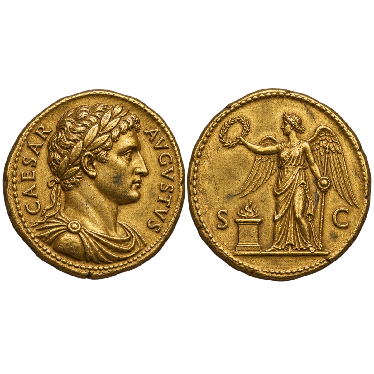 Transparent editorial illustration of ancient gold coins