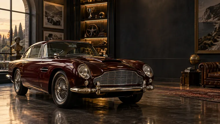 Rare classic grand touring car displayed in a refined collector garage